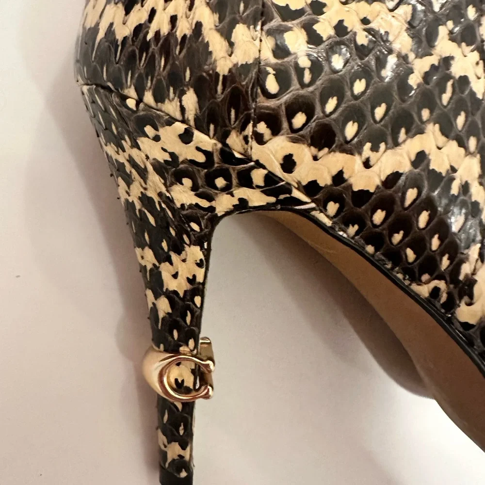 COACH Remi Snakeskin Natural Tan and Black High Heel Ankle Boots Booties Size 9 - Picture 8 of 14
